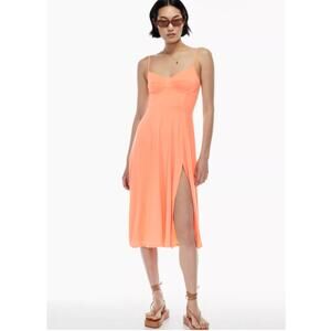 Wilfred Aritzia Womens Montague Midi Dress Small Orange Bustier Slit Stretch